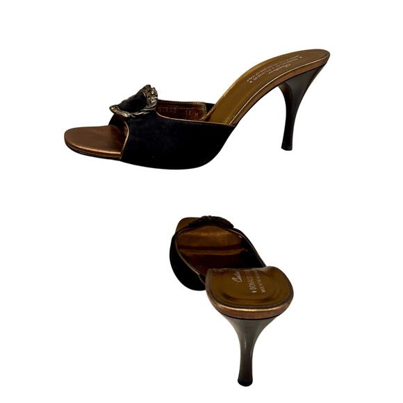 Donald Pliner Shoe Slide Black Suede Bronze Metal Buckle Rhinestones $295 NWT - Picture 4 of 6